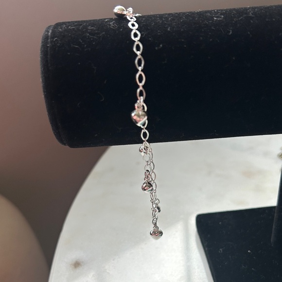 925 Sterling Silver heart ankle bracelet anklet - Picture 2 of 5